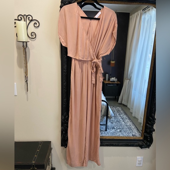 Oak + Fort, dusty rose, wrap top, wide leg, jumpsuit - Picture 3 of 7